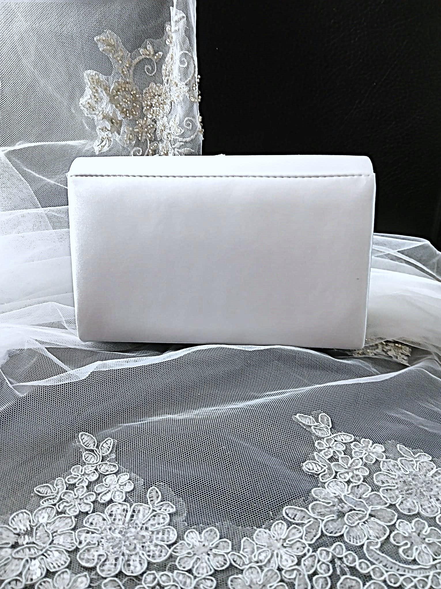 Silver Grey Satin Evening Clutch Bag with Matching Floral Design Hat