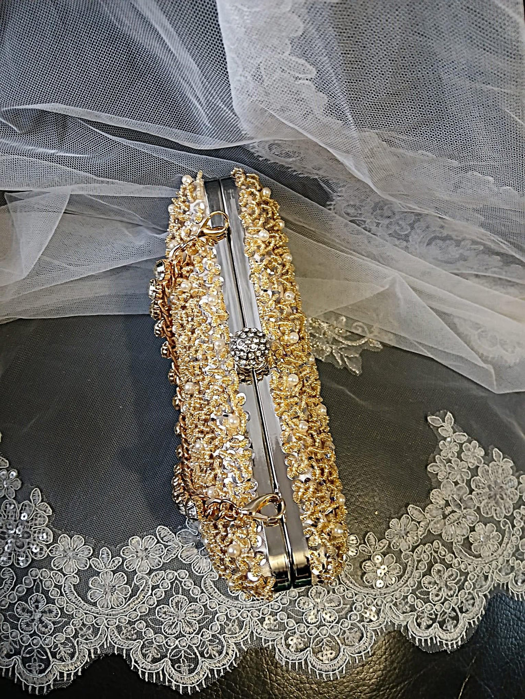Champagne Gold Beaded Bridal Clutch: Sequin & Crystal Wedding Handbag