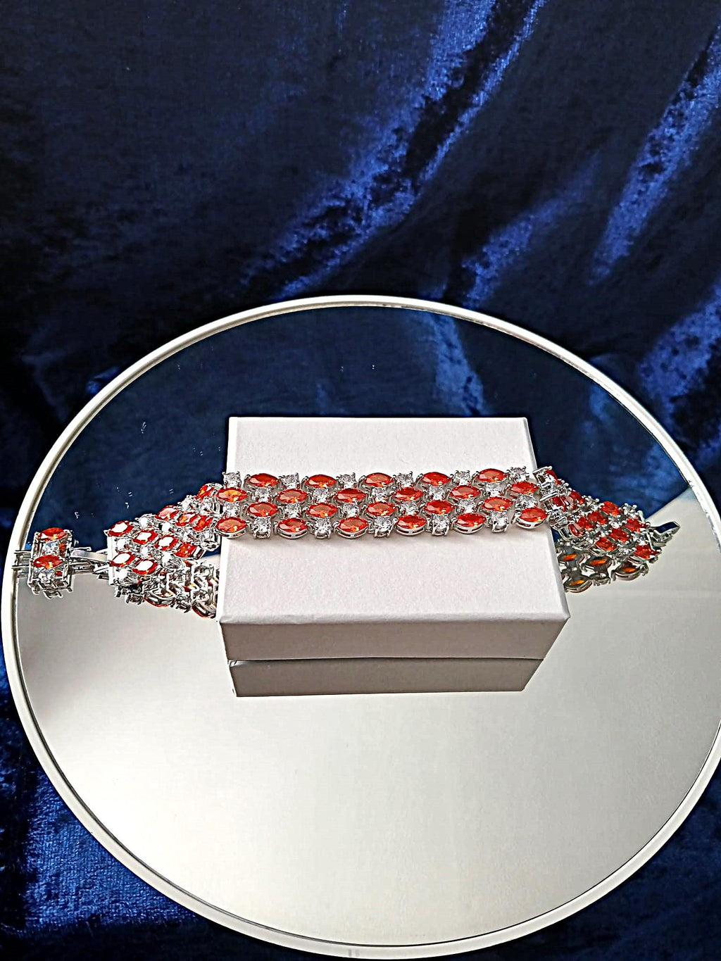 Orange Swarovski Crystal Bracelet - Silver Plated Copper