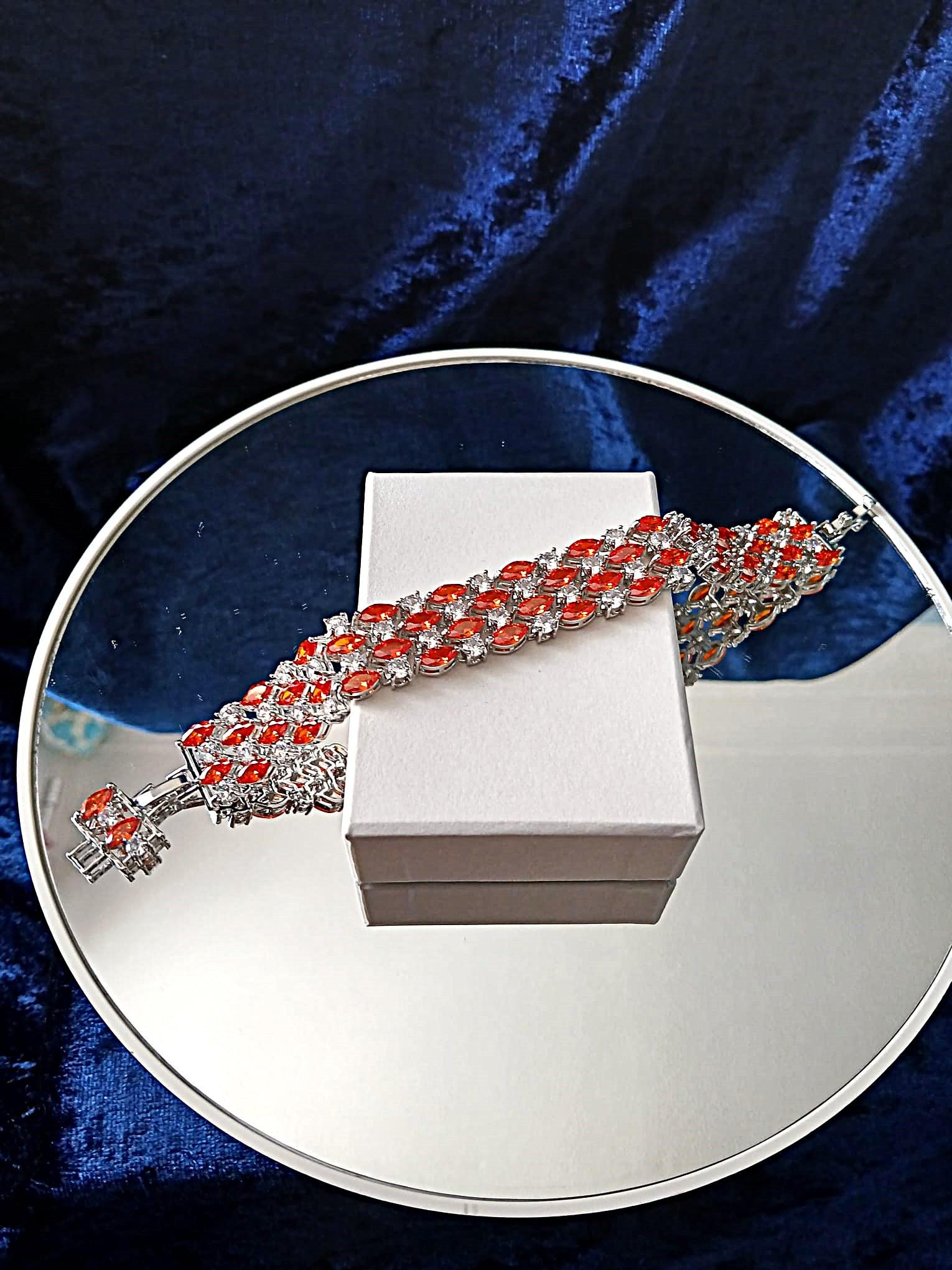 Orange Swarovski Crystal Bracelet - Silver Plated Copper