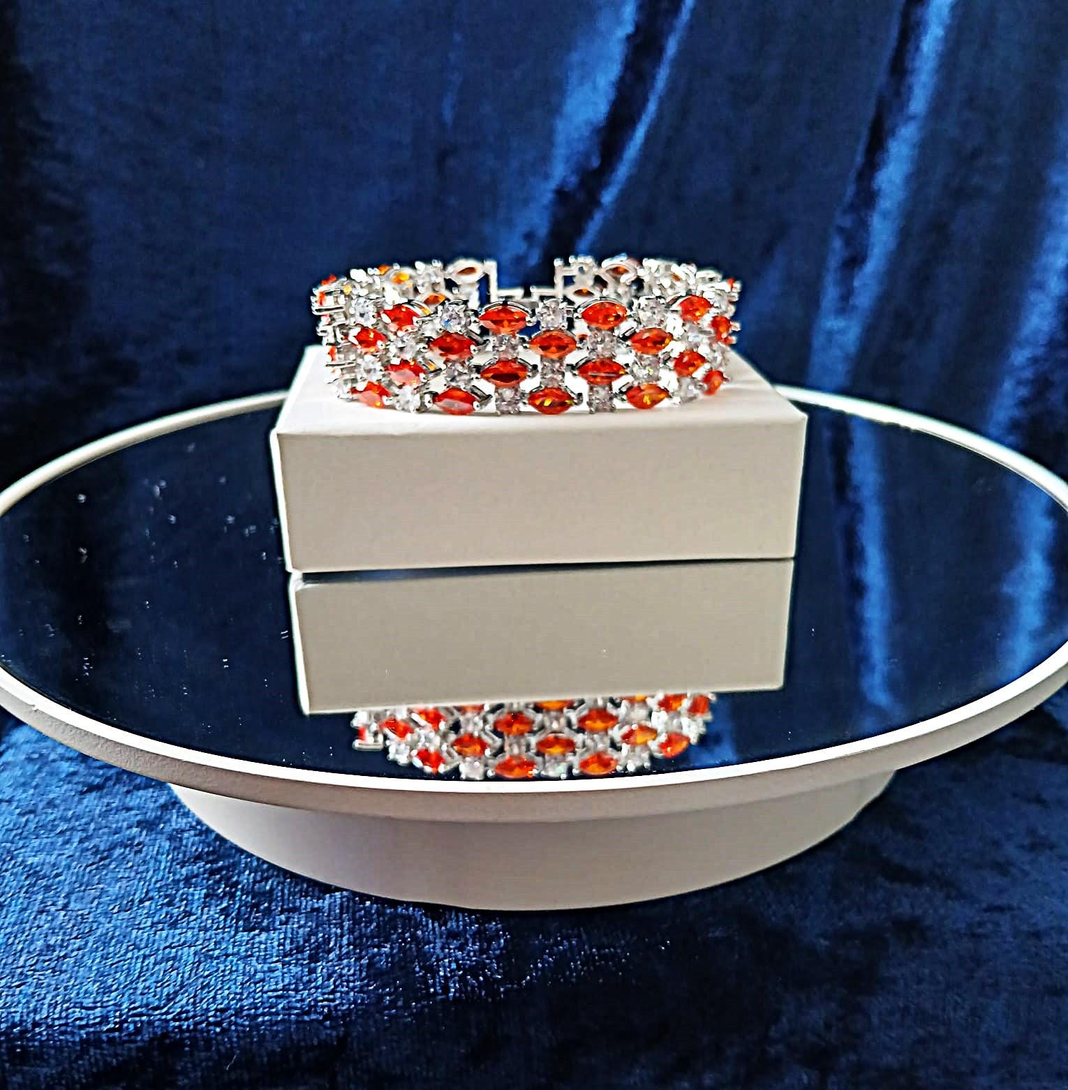 Orange Swarovski Crystal Bracelet - Silver Plated Copper