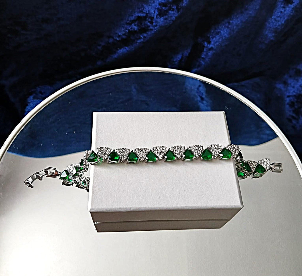 Emerald Green Bracelet: Silver Setting, Formal Jewelry Gift