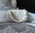 White Pearl Evening Clutch: Crystal Closure Wedding Handbag