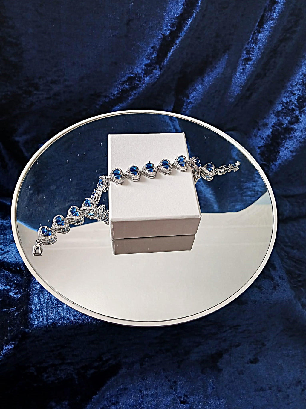 Sapphire Blue Heart Bracelet: Swarovski Crystals in Silver Setting