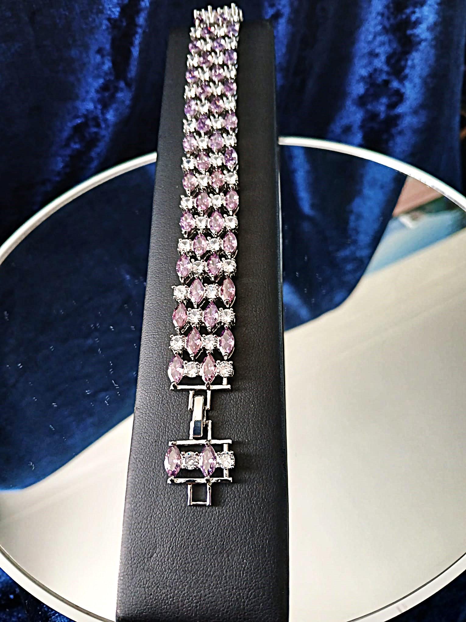 Light Purple Swarovski Crystal Bracelet: Silver Plated Copper