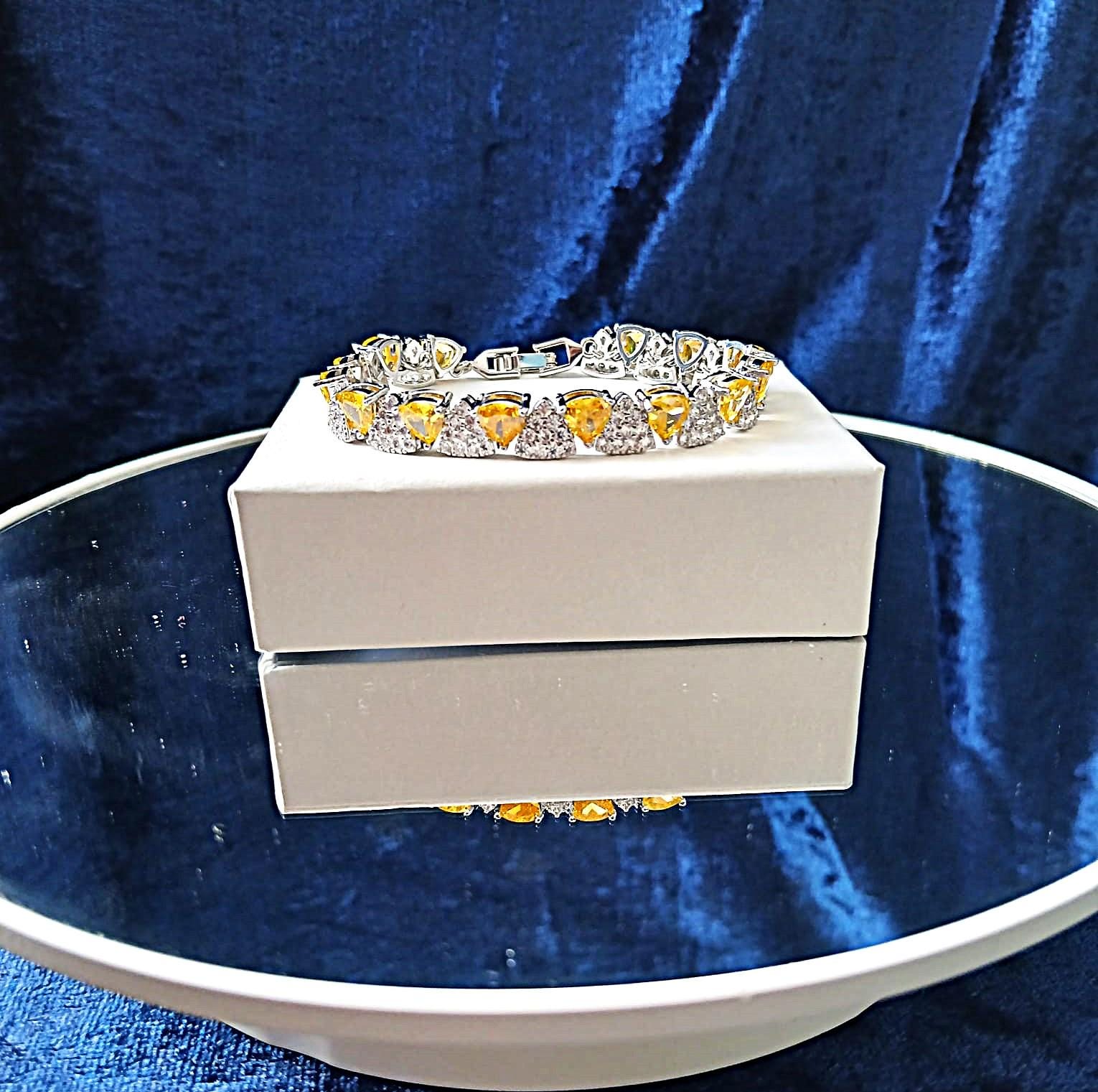 Yellow Sapphire Bracelet: Silver Setting, Formal Jewelry Gift