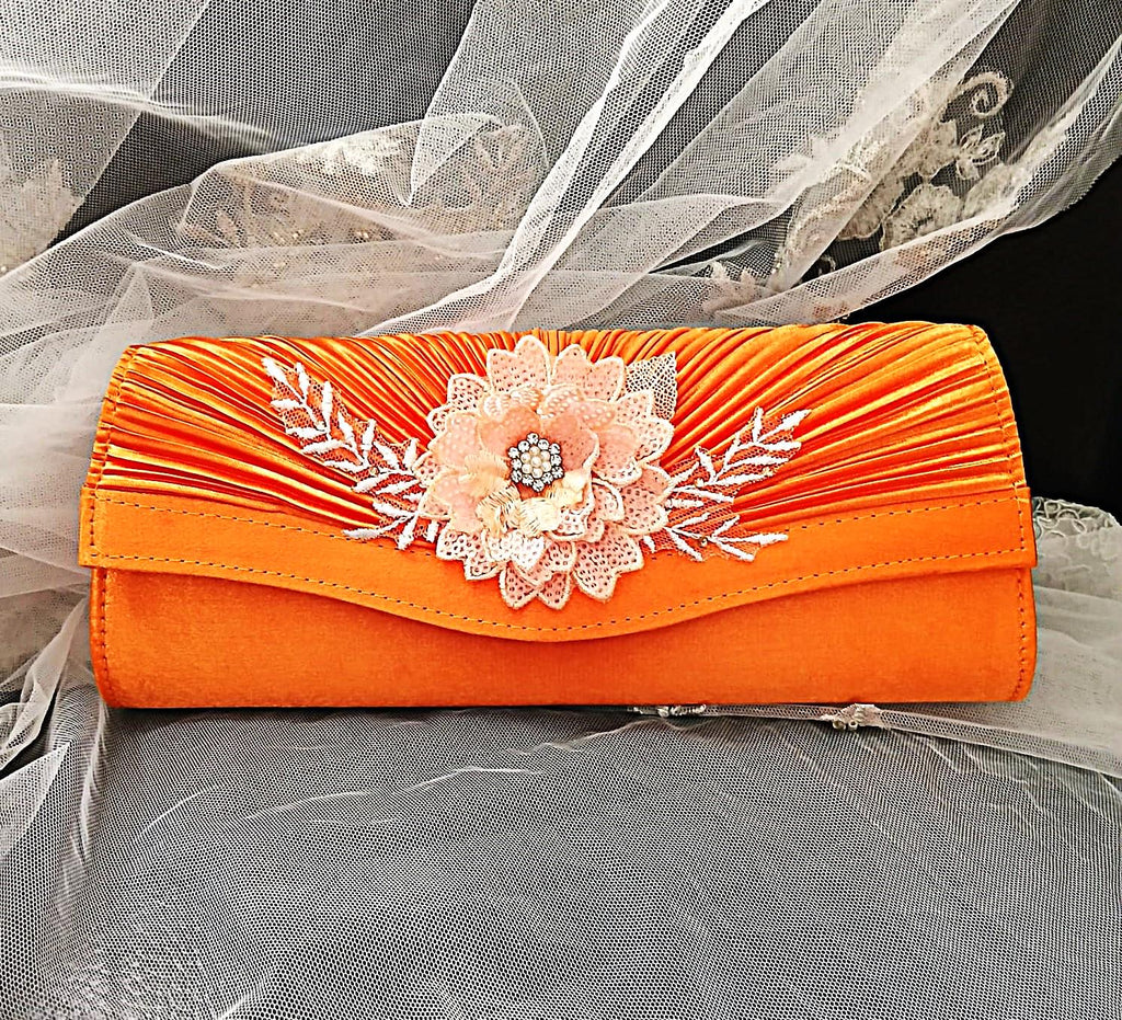 Orange Floral Hat & Satin Clutch Bag Set: Formal Occasion Accessories