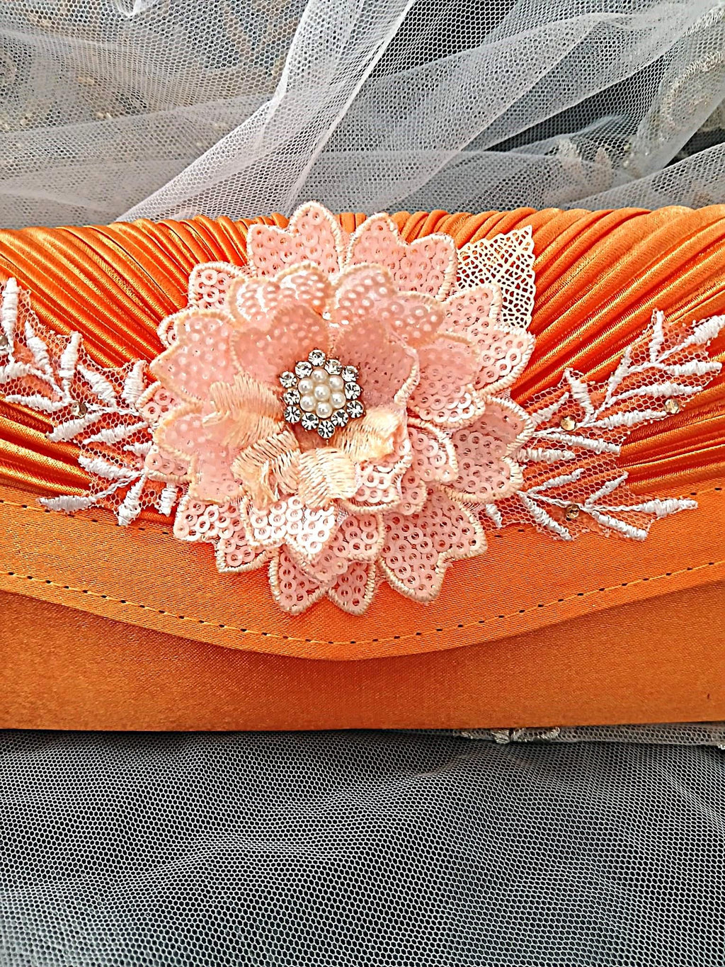 Orange Floral Hat & Satin Clutch Bag Set: Formal Occasion Accessories