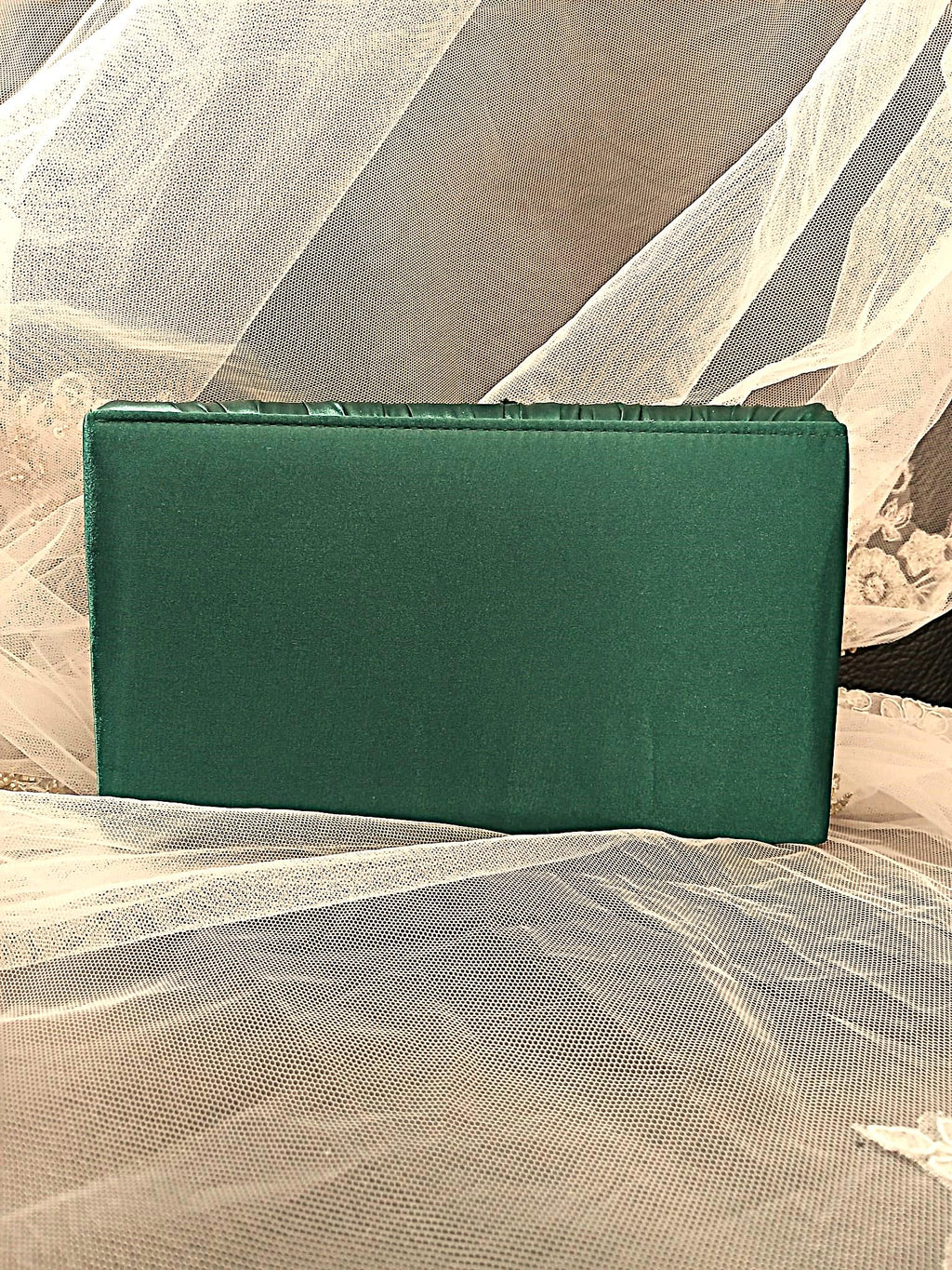 Green Satin Evening Clutch: Floral Bridesmaid Purse