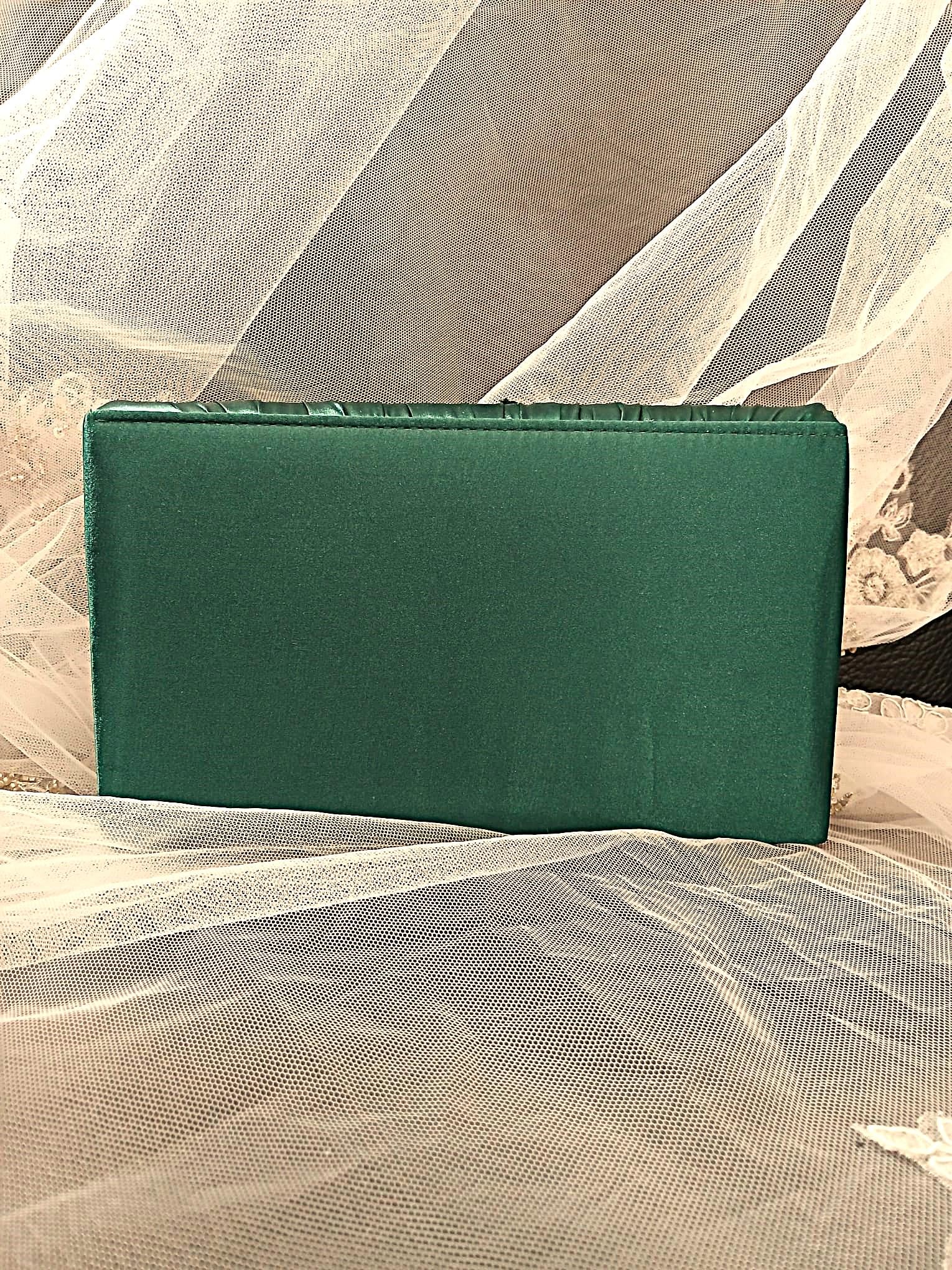 Green Satin Evening Clutch: Floral Bridesmaid Purse