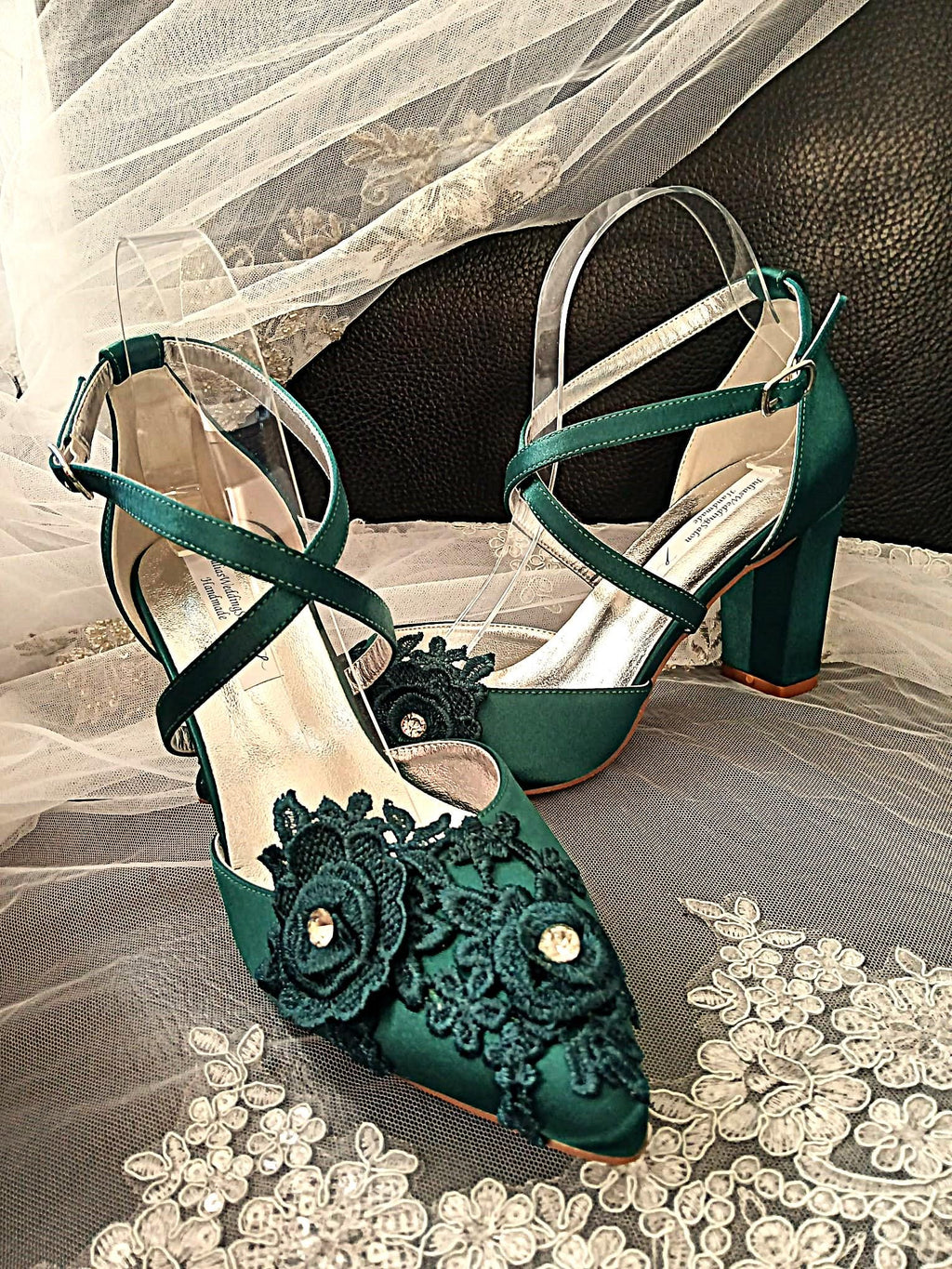 Emerald Green Block Heel Sandal & Clutch Set: Floral Evening Footwear