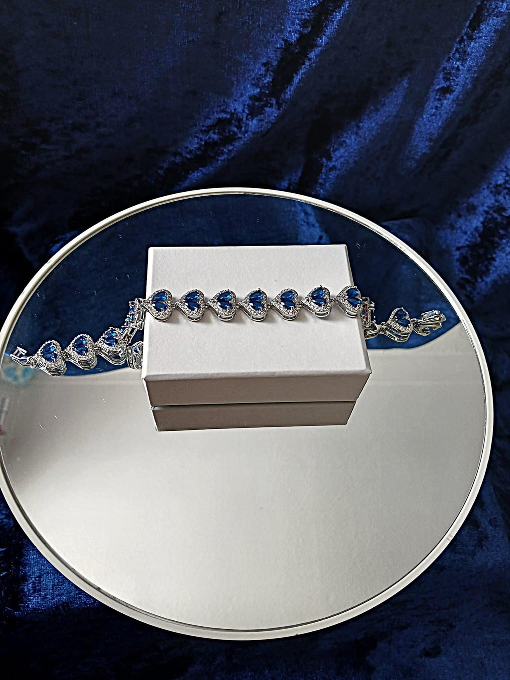 Sapphire Blue Heart Bracelet: Swarovski Crystals in Silver Setting