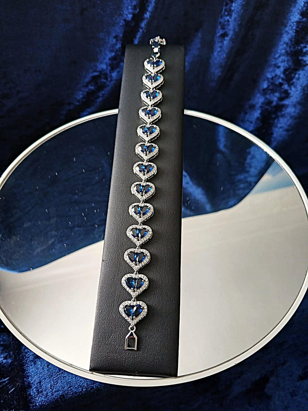 Sapphire Blue Heart Bracelet: Swarovski Crystals in Silver Setting
