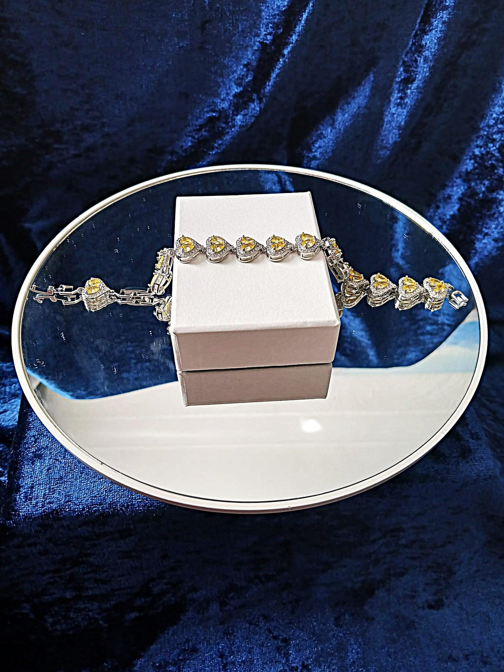 Swarovski Crystal Heart Bracelet: Yellow & Silver, Adjustable