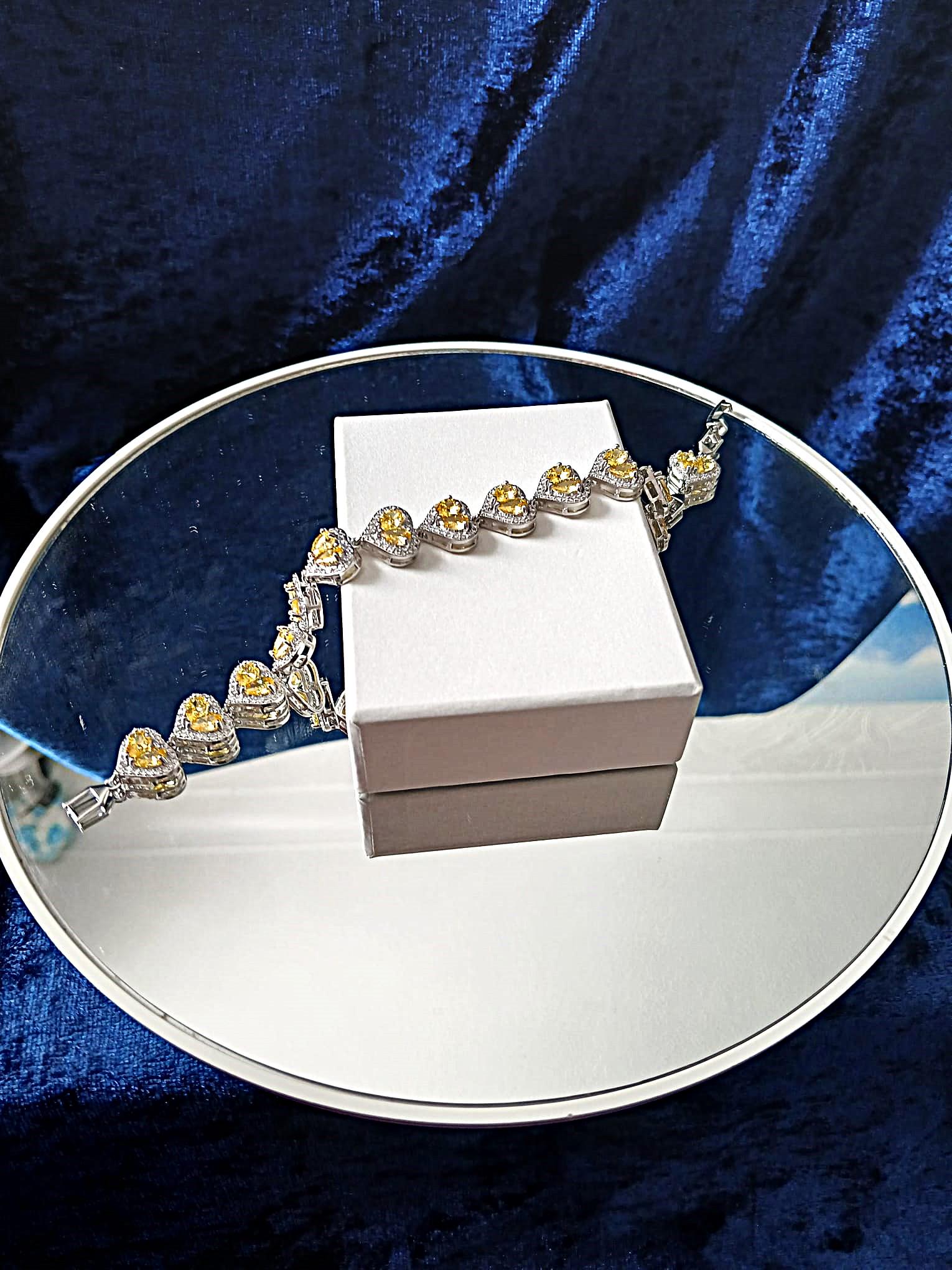 Swarovski Crystal Heart Bracelet: Yellow & Silver, Adjustable