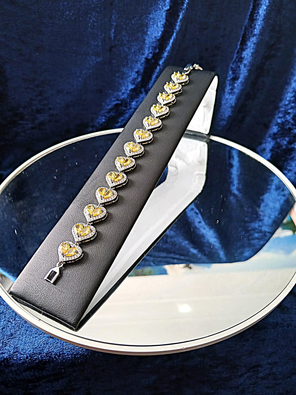 Swarovski Crystal Heart Bracelet: Yellow & Silver, Adjustable