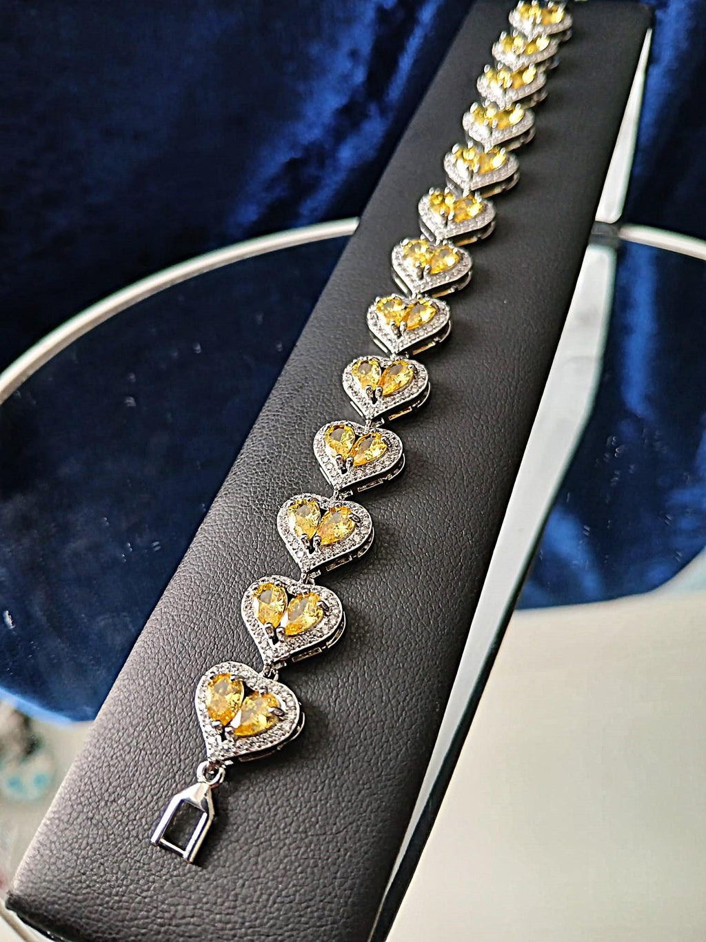 Swarovski Crystal Heart Bracelet: Yellow & Silver, Adjustable