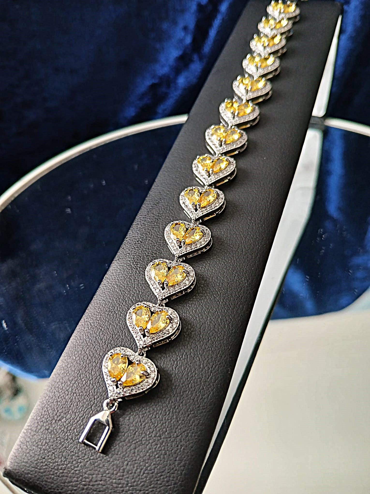 Swarovski Crystal Heart Bracelet: Yellow & Silver, Adjustable