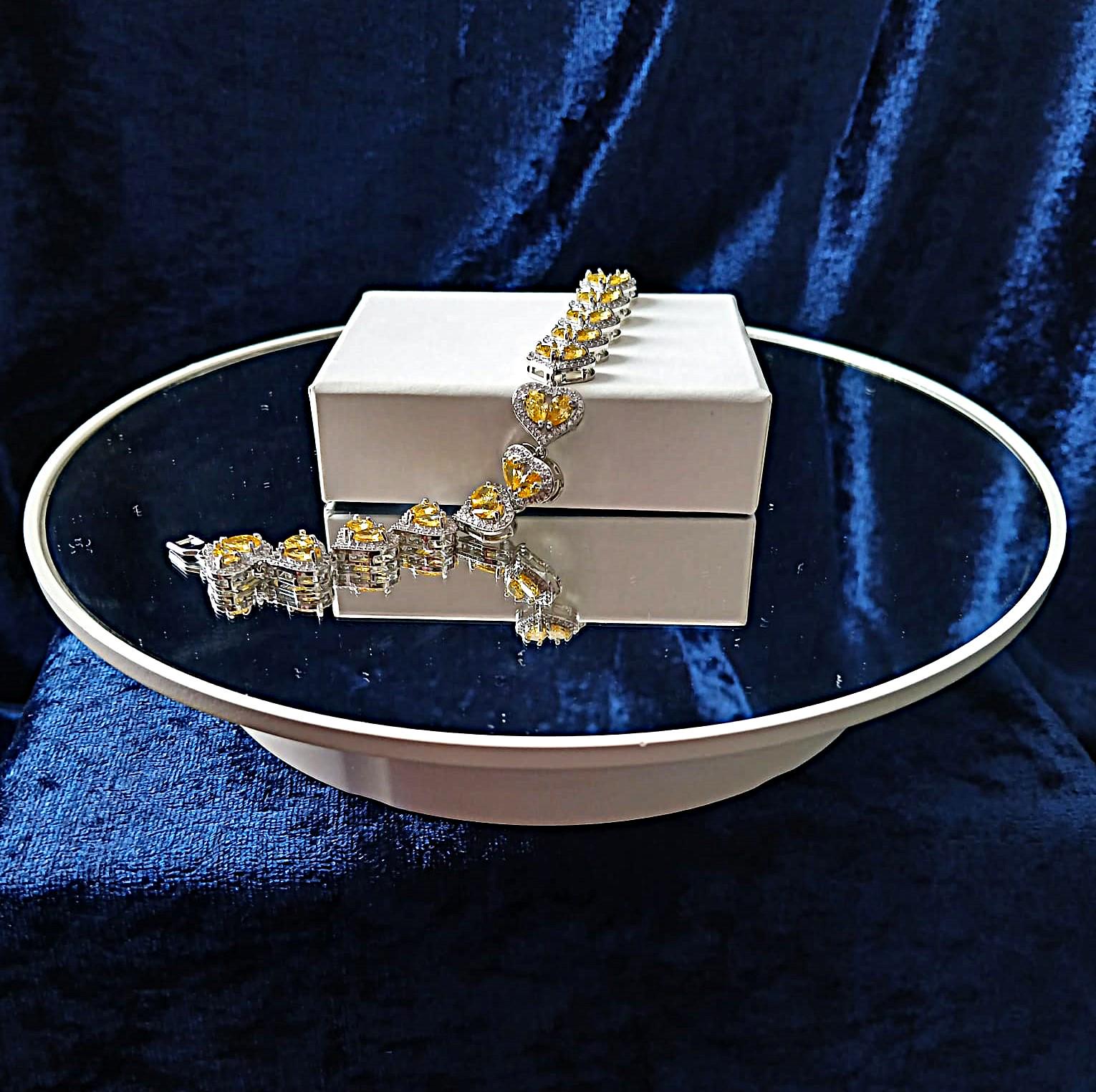 Swarovski Crystal Heart Bracelet: Yellow & Silver, Adjustable