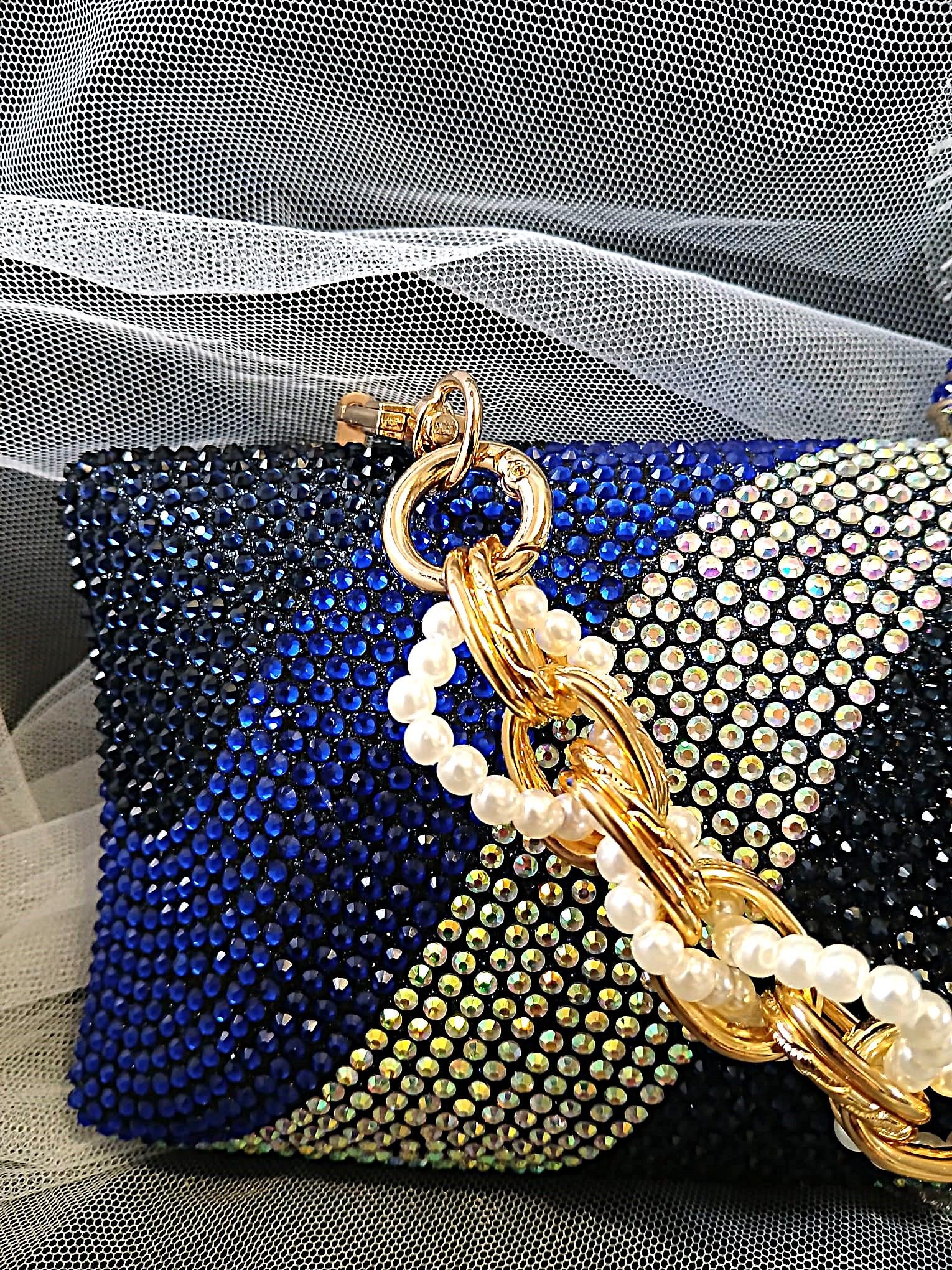 Blue Bridal Evening Clutch Bag,Wedding Crystal Handbag,Purse For Mother or Bridesmaid