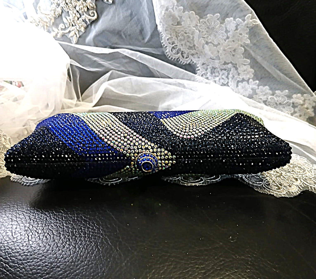 Blue Bridal Evening Clutch Bag,Wedding Crystal Handbag,Purse For Mother or Bridesmaid