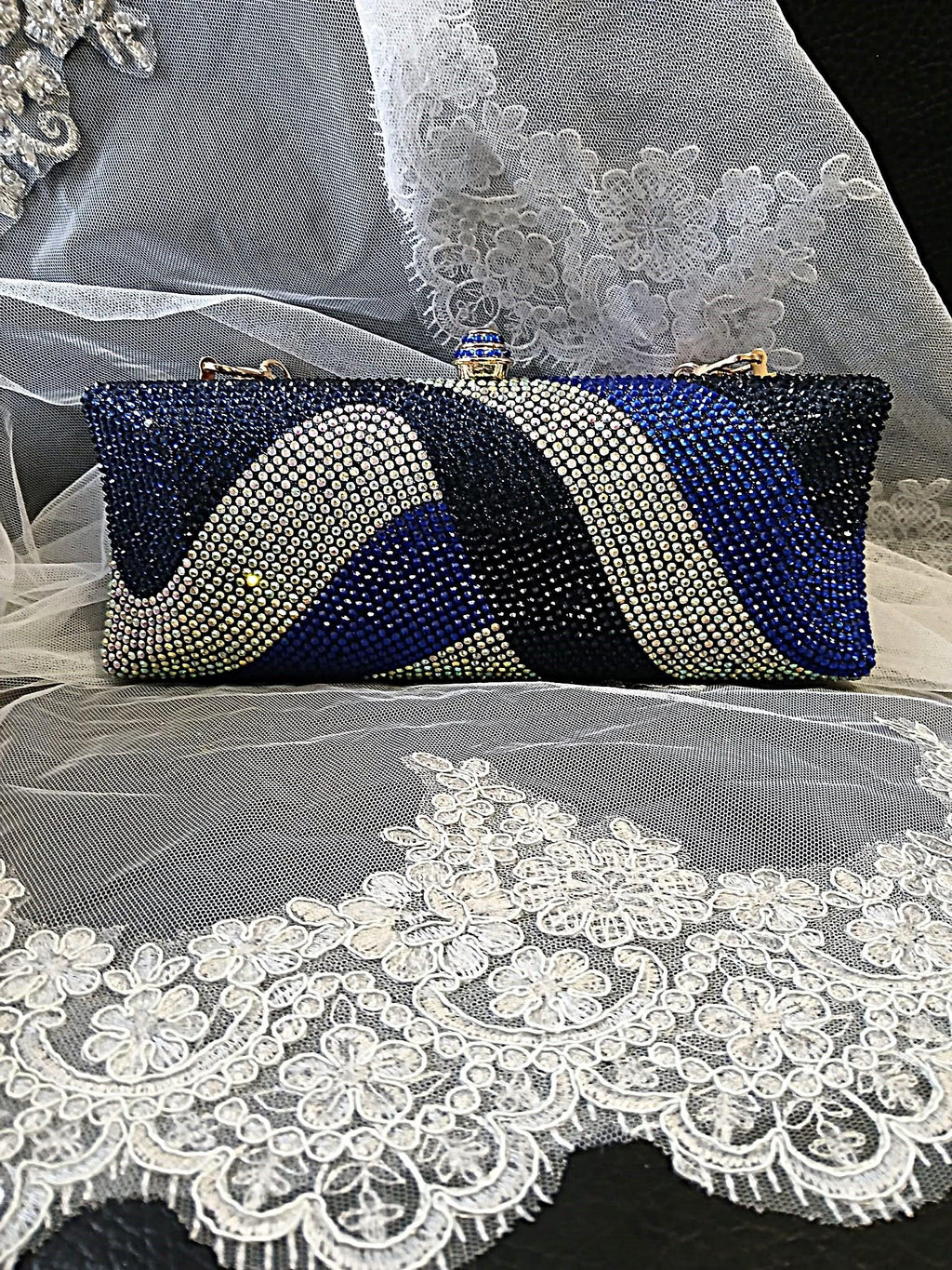 Blue Bridal Evening Clutch Bag,Wedding Crystal Handbag,Purse For Mother or Bridesmaid