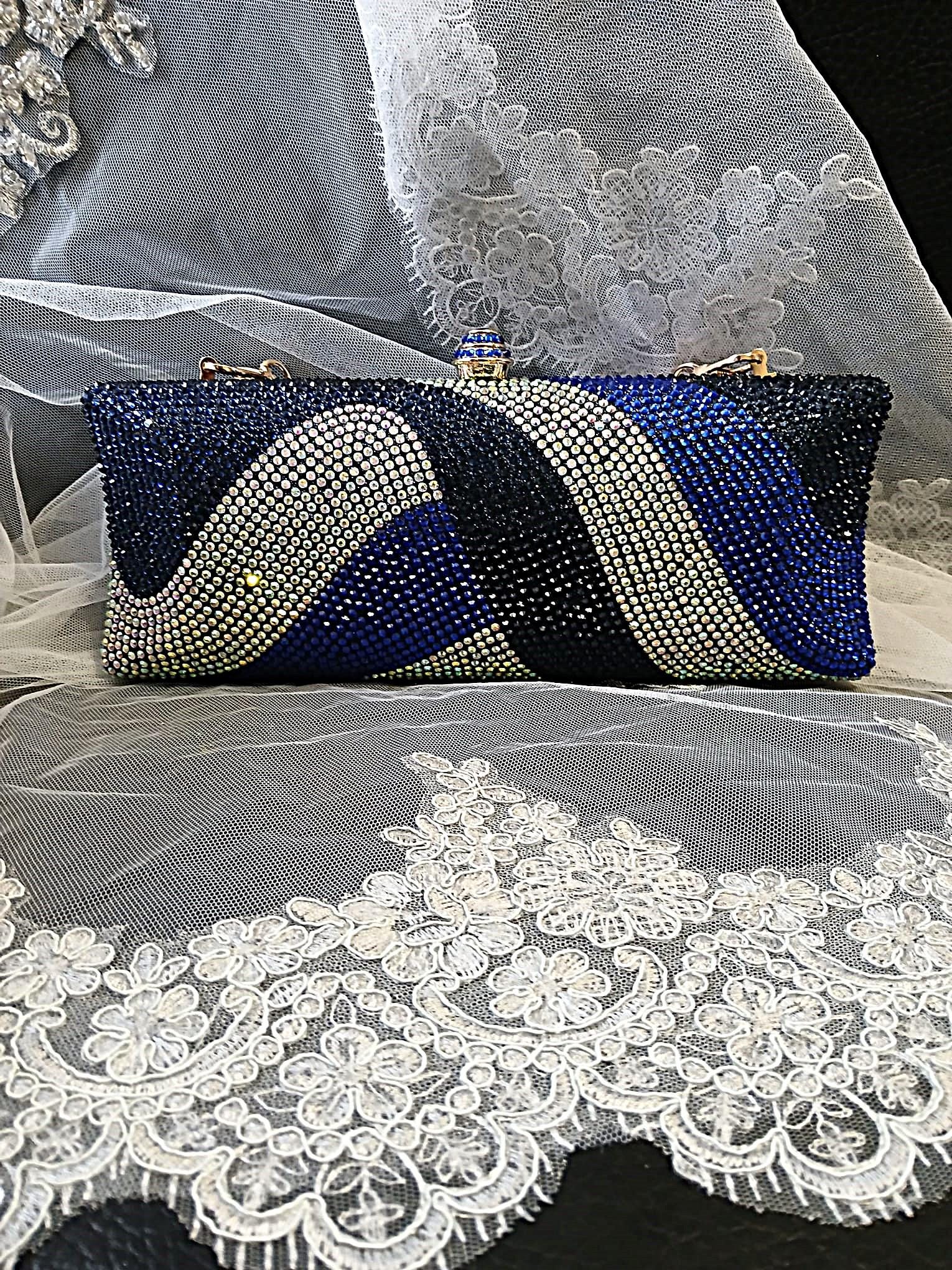 Blue Bridal Evening Clutch Bag,Wedding Crystal Handbag,Purse For Mother or Bridesmaid