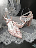 New Pink Powder Floral Block Heel Sandal & Clutch Set: Formal Occasion Footwear