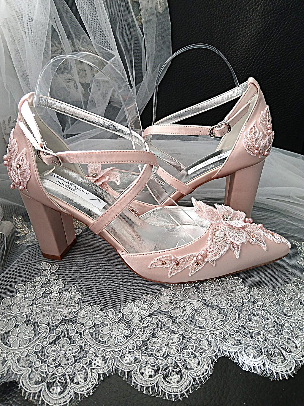 New Pink Powder Floral Block Heel Sandal & Clutch Set: Formal Occasion Footwear