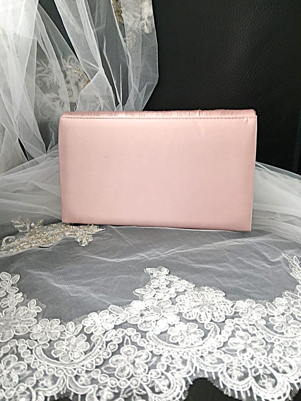 New Pink Satin Evening Clutch Bag: Floral Wedding Handbag with Chain
