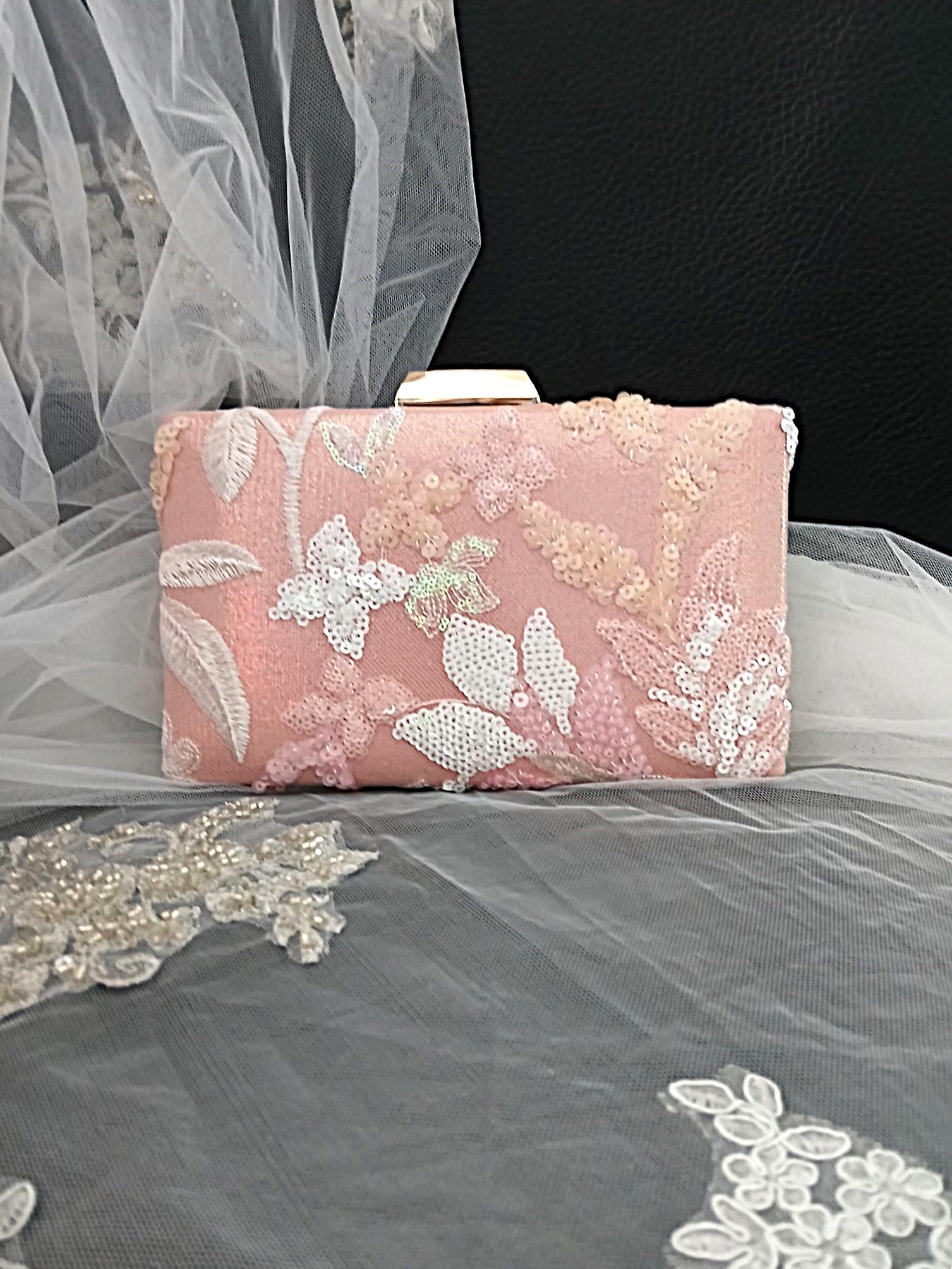 Pink Floral Evening Clutch Bag: Wedding Purse For Bride Or Bridesmaid
