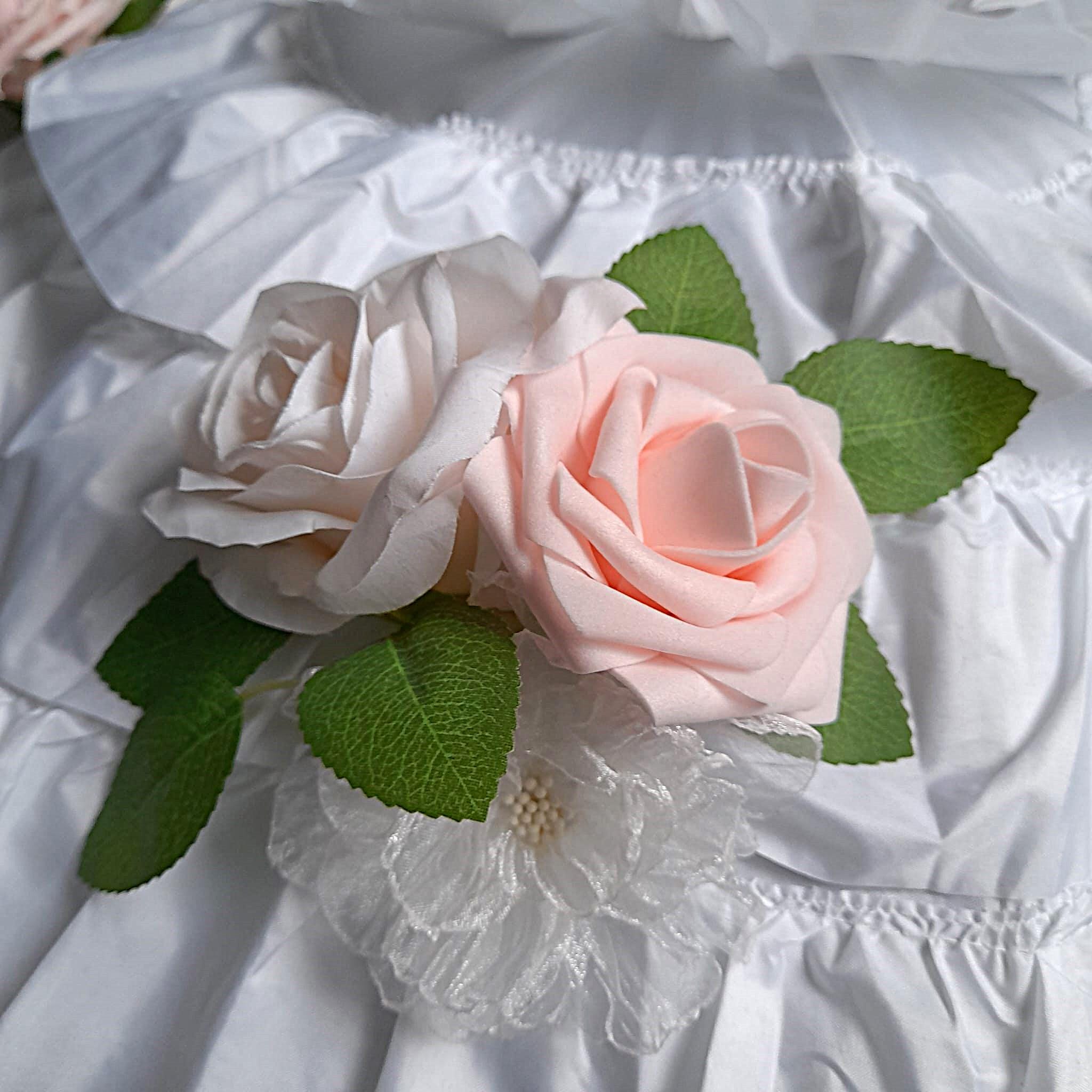White Bridal Parasol With Flowers,Bridal Stick Umbrella For Wedding,Party Accessory