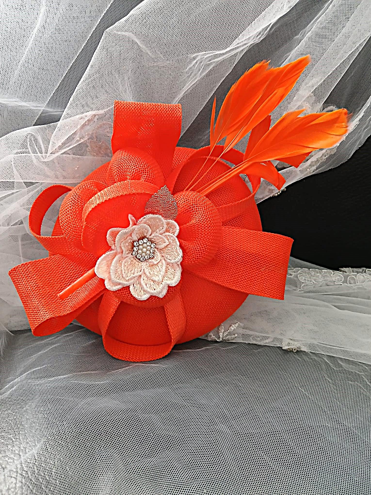 Orange Floral Hat & Satin Clutch Bag Set: Formal Occasion Accessories