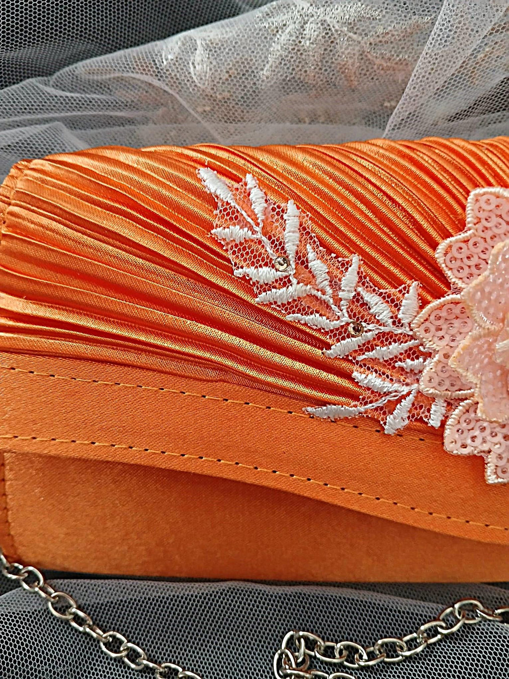 Orange Floral Hat & Satin Clutch Bag Set: Formal Occasion Accessories