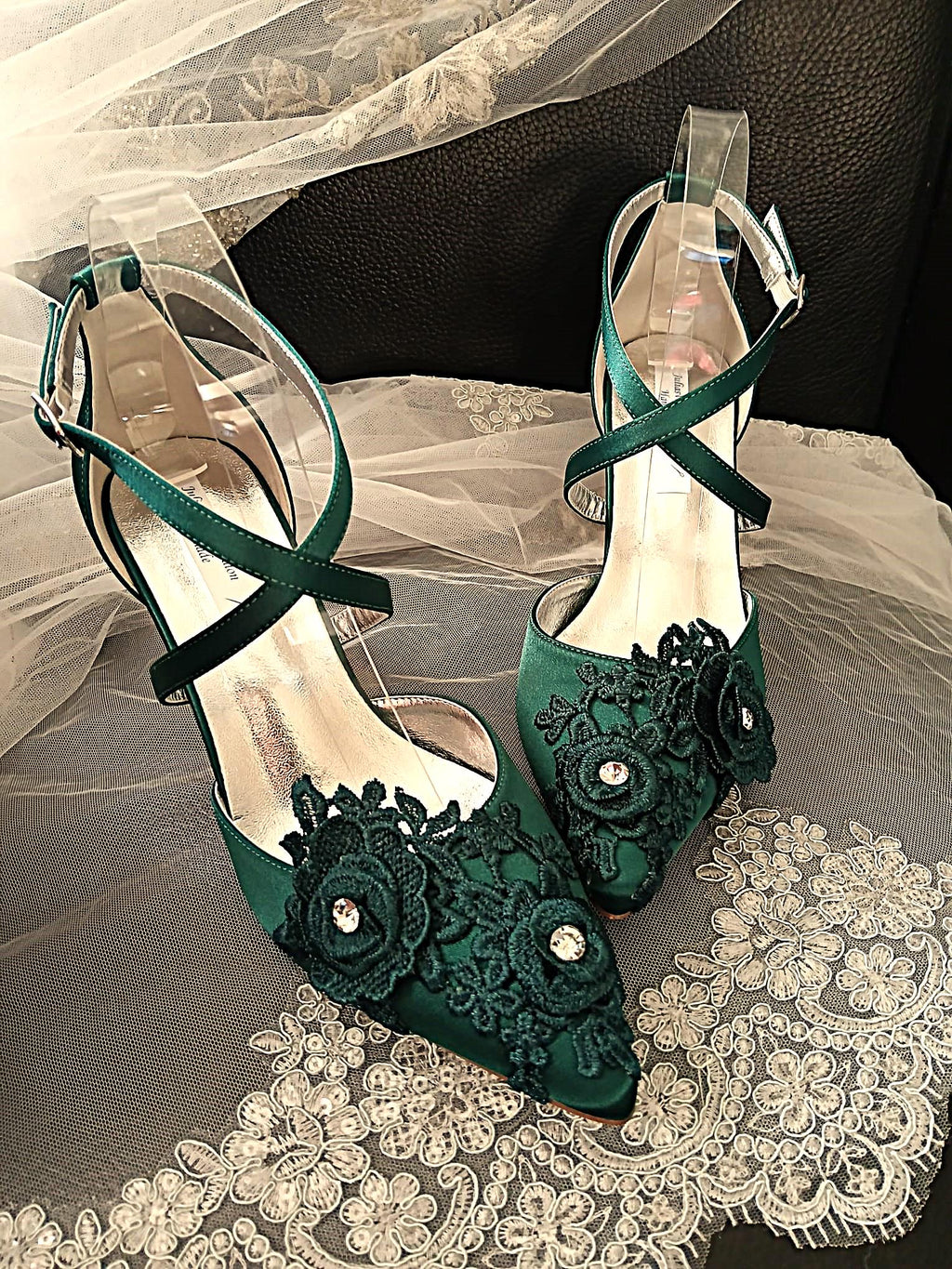 Emerald Green Block Heel Sandal & Clutch Set: Floral Evening Footwear