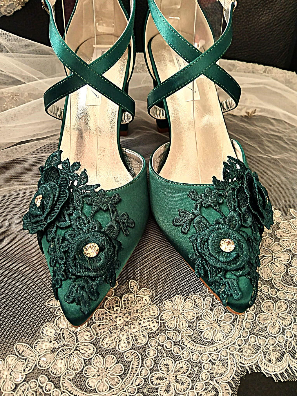 Emerald Green Block Heel Sandal & Clutch Set: Floral Evening Footwear
