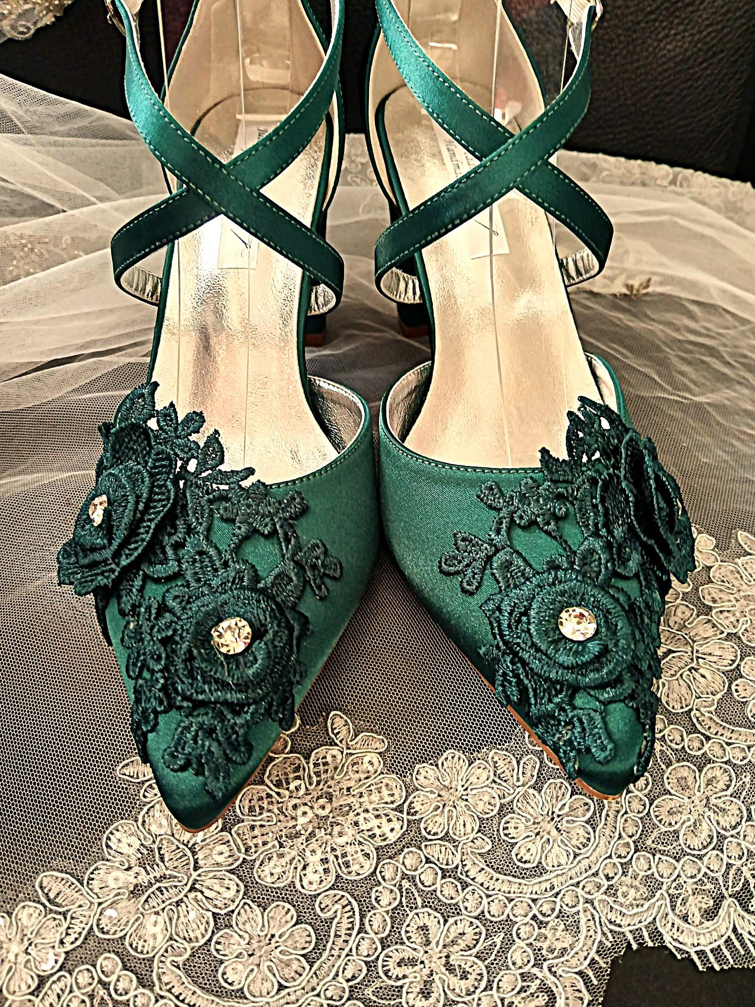 Emerald Green Block Heel Sandal & Clutch Set: Floral Evening Footwear