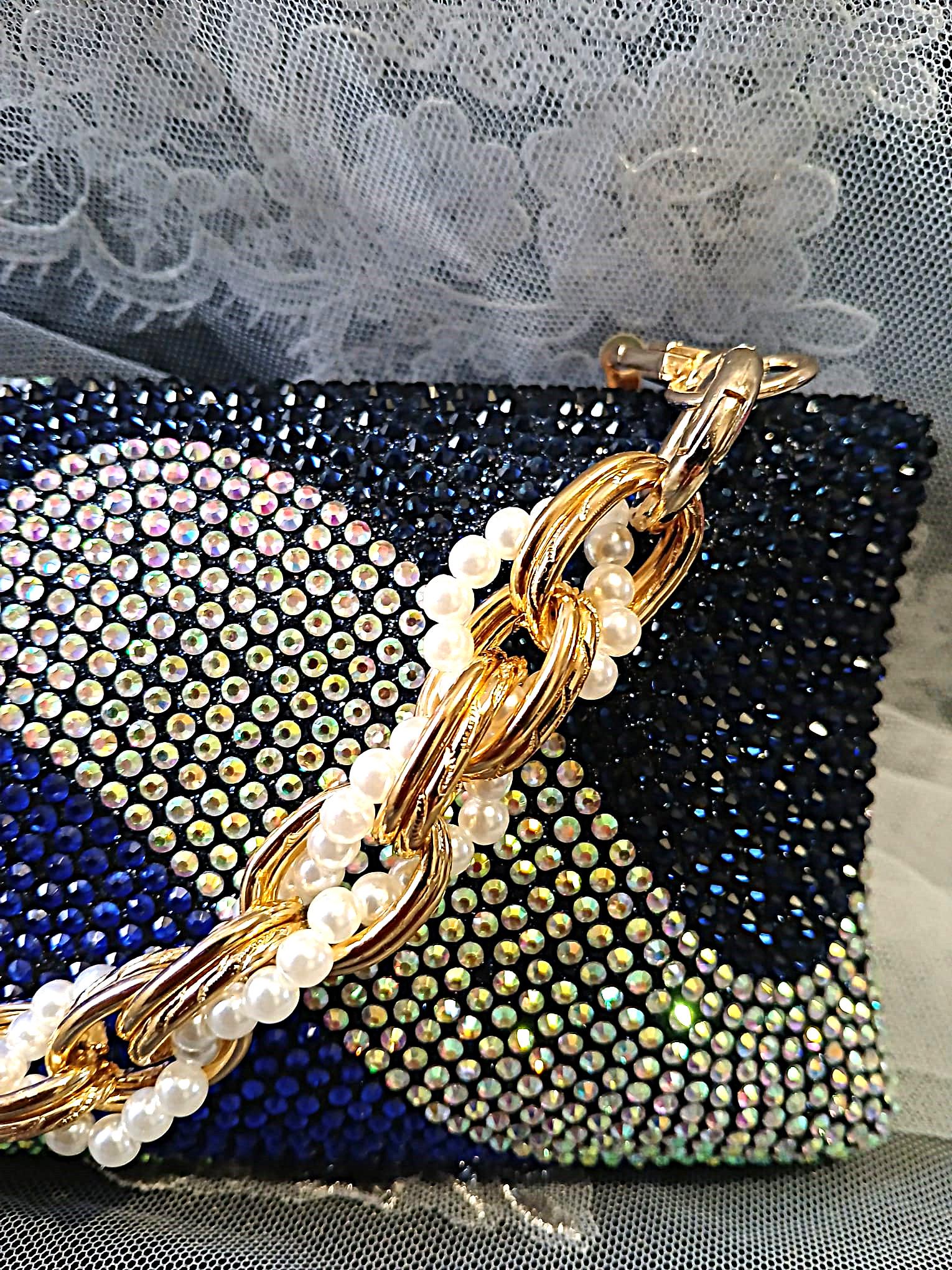 Blue Bridal Evening Clutch Bag,Wedding Crystal Handbag,Purse For Mother or Bridesmaid