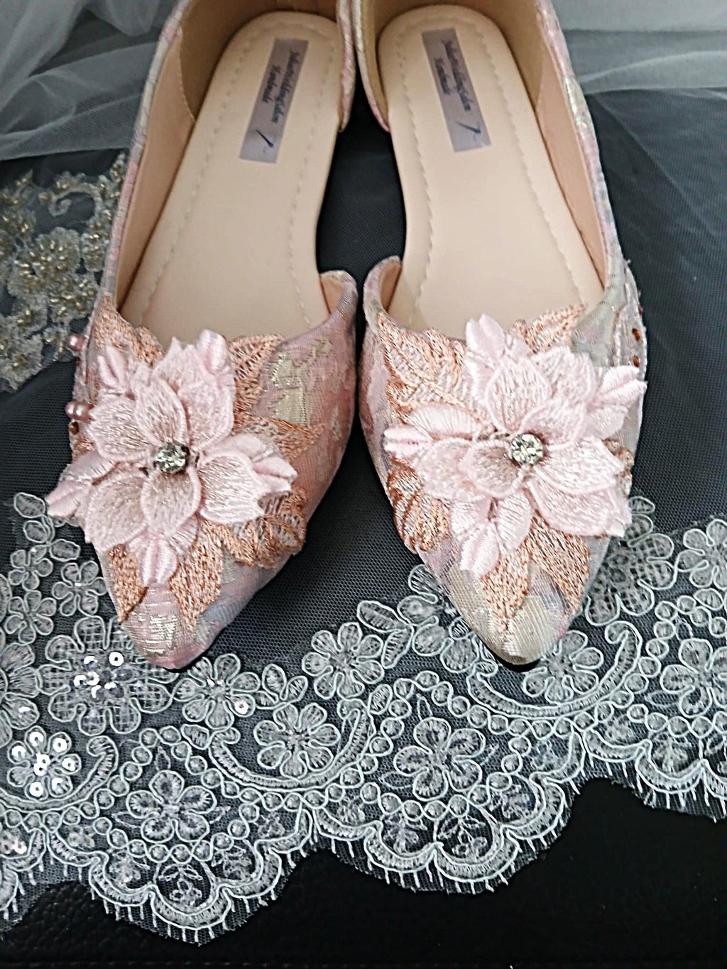 Light Pink Floral Flat Shoes and Clutch Bag Set For Party Or Formal Event