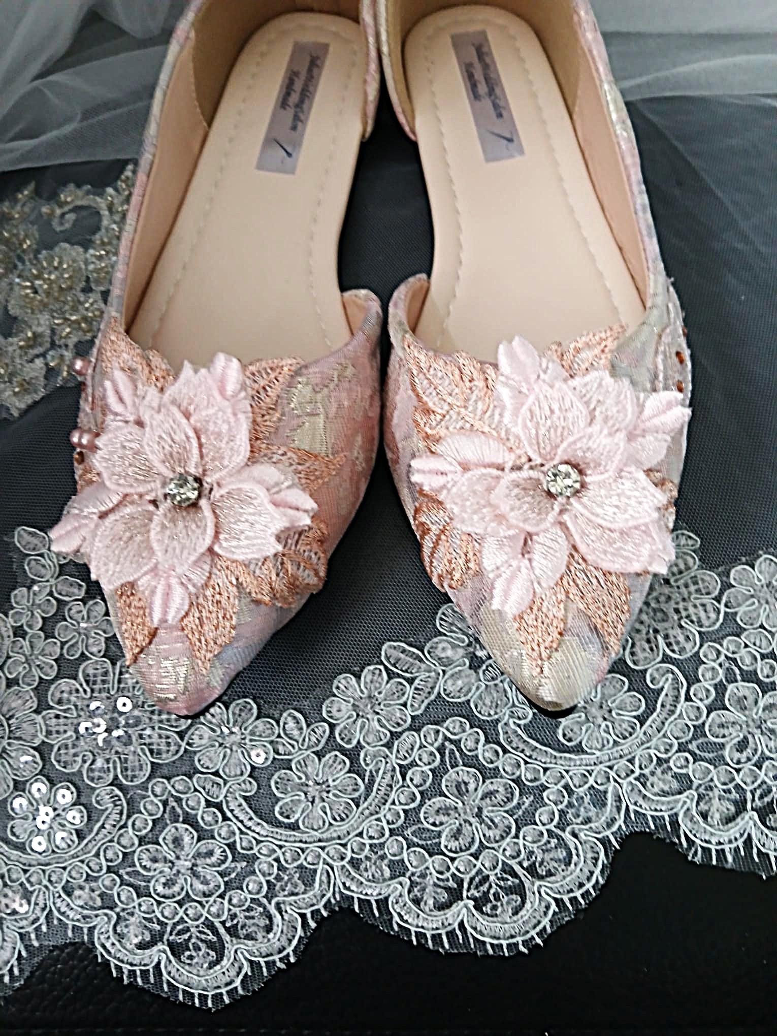 Light Pink Floral Flat Shoes and Clutch Bag Set For Party Or Formal Event