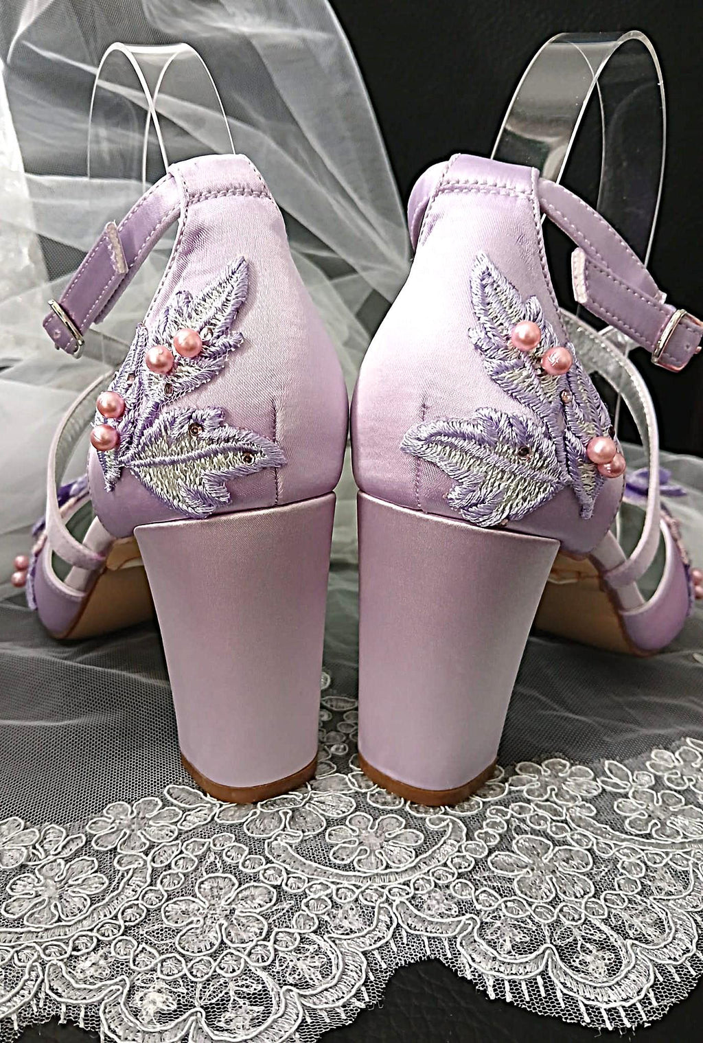 Light Purple Floral Heel Sandal & Clutch Set: Formal Event Footwear