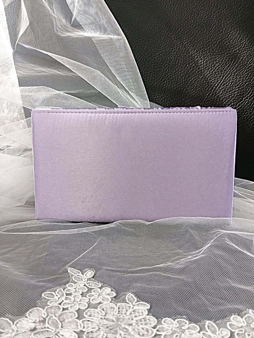 Light Purple Satin Evening Clutch Bag: Floral Lavender Wedding Handbag