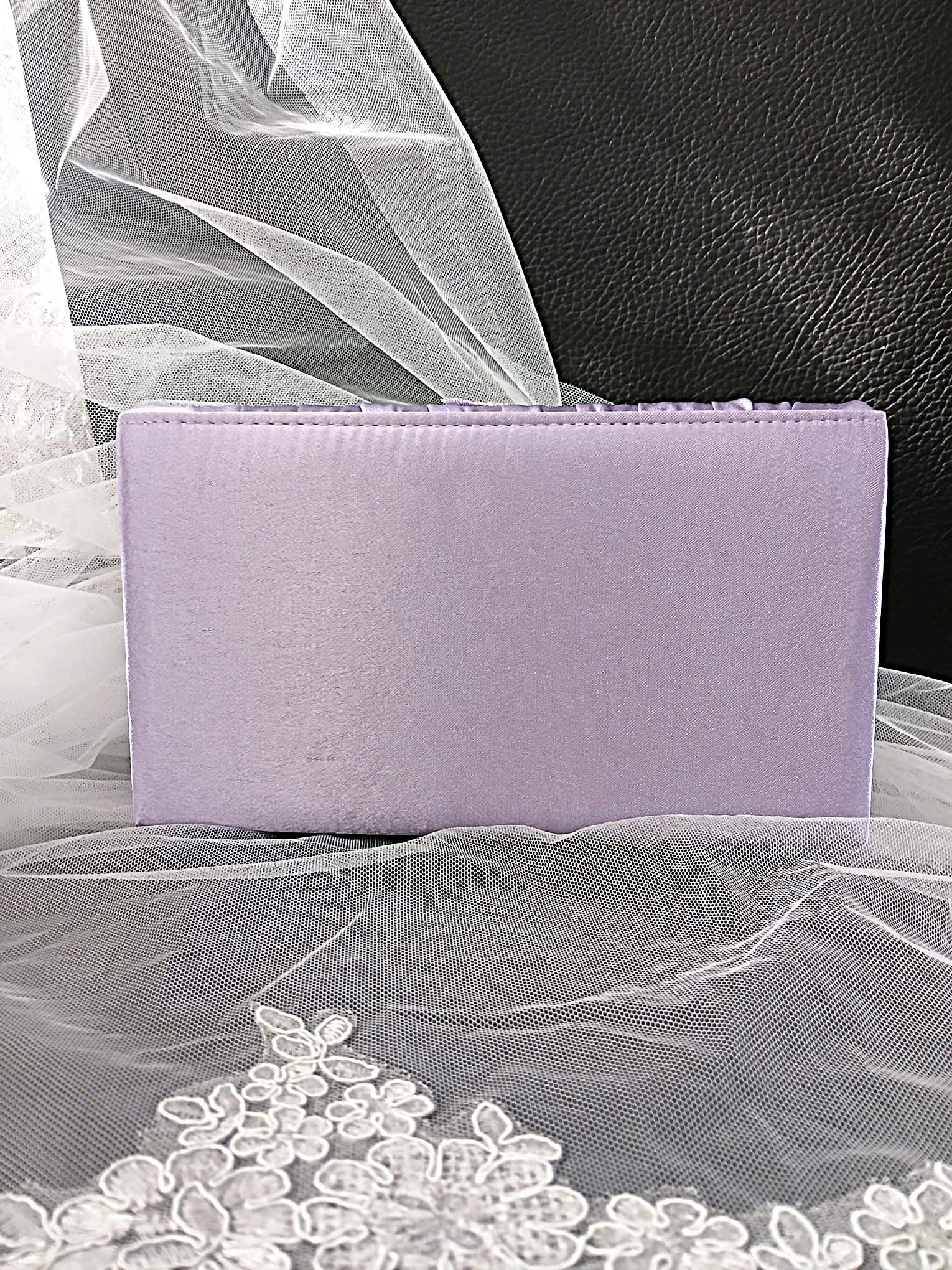 Light Purple Satin Evening Clutch Bag: Floral Lavender Wedding Handbag