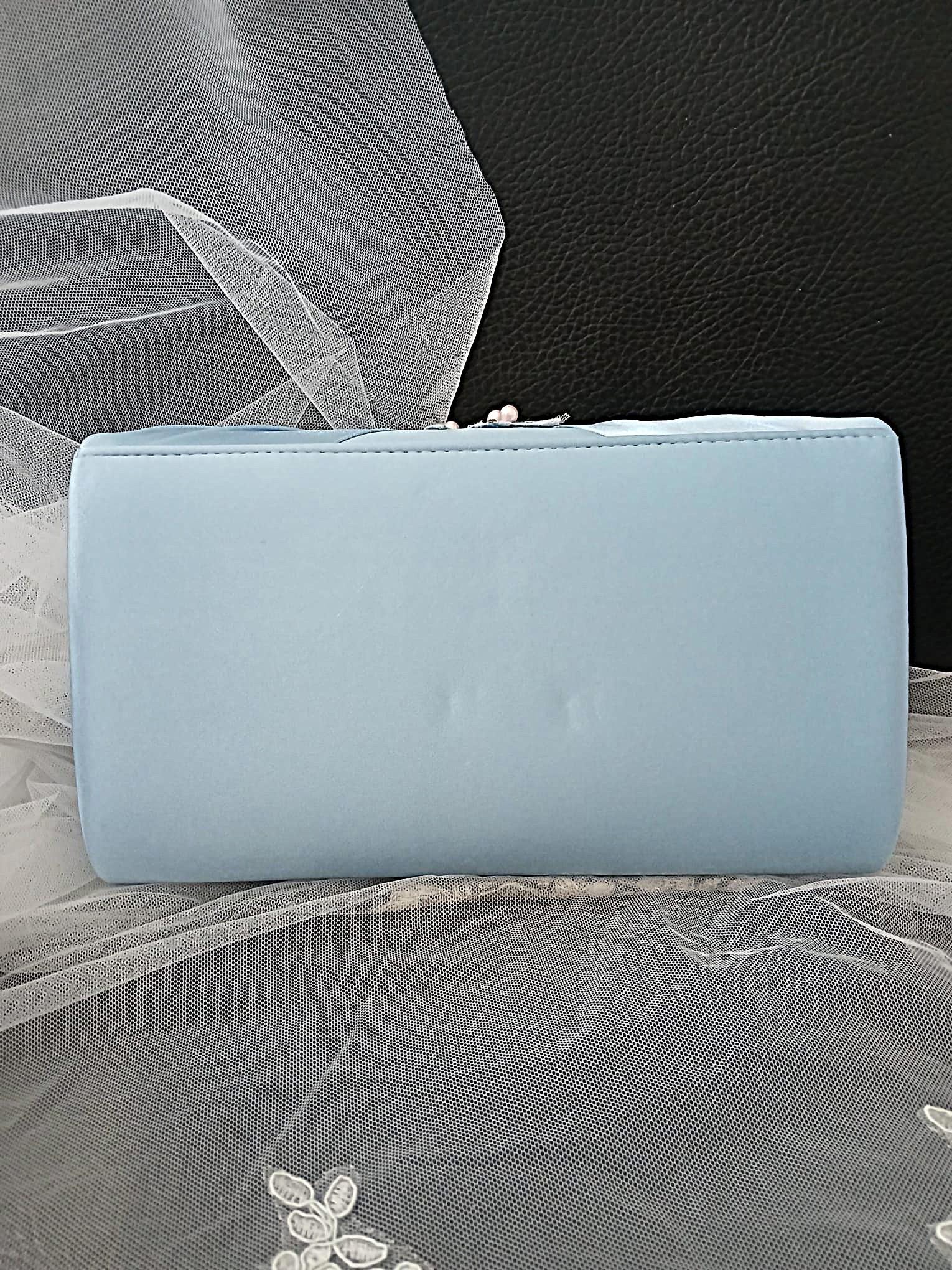 Ligh Blue Floral Hat and Suede Evening Clutch Bag Set For Formal Event
