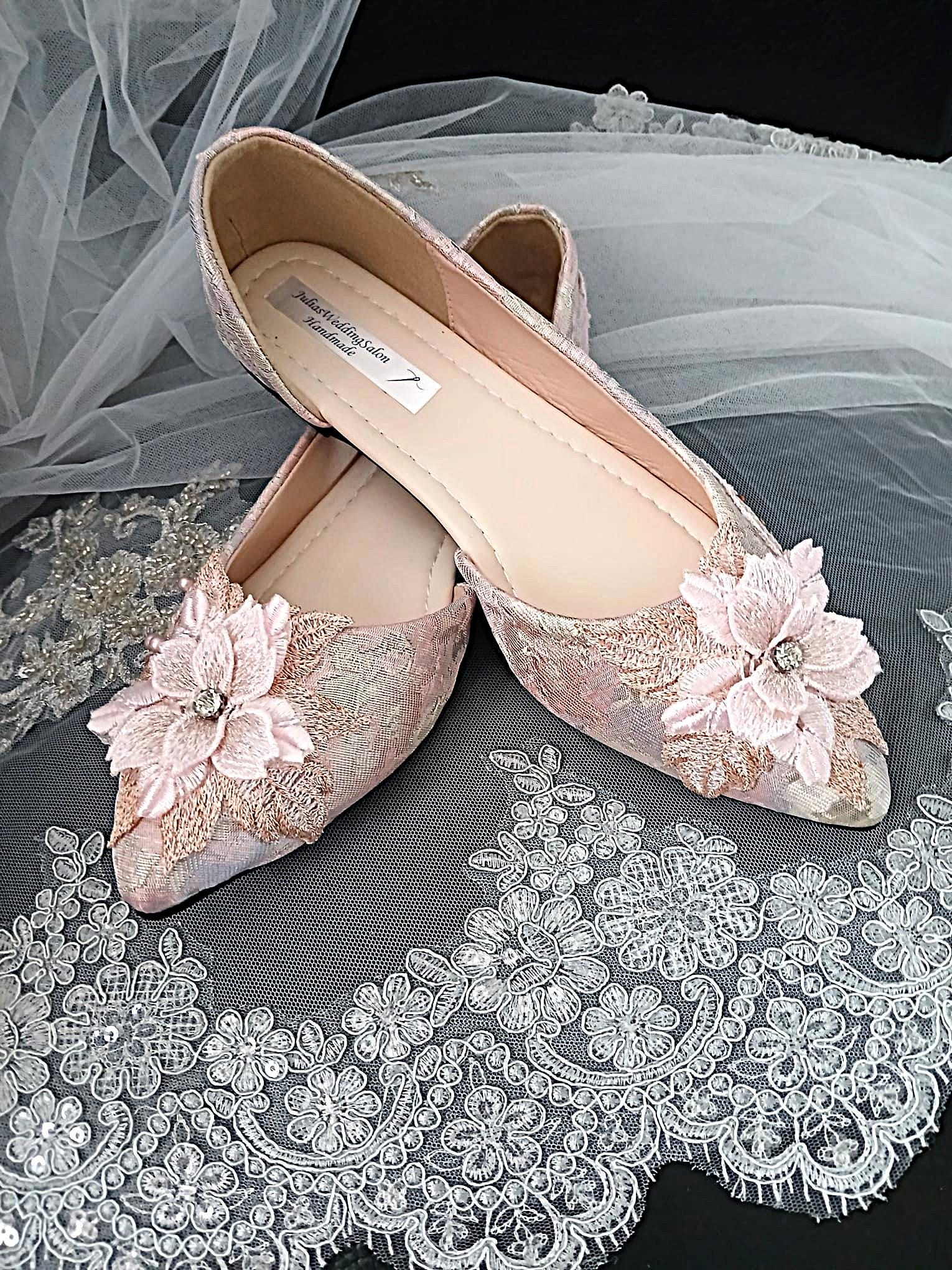 Light Pink Floral Flat Shoes and Clutch Bag Set For Party Or Formal Event