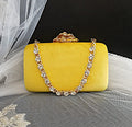 Yellow Velvet Evening Clutch: Crystal Handle Flower Closure, Wedding Handbag