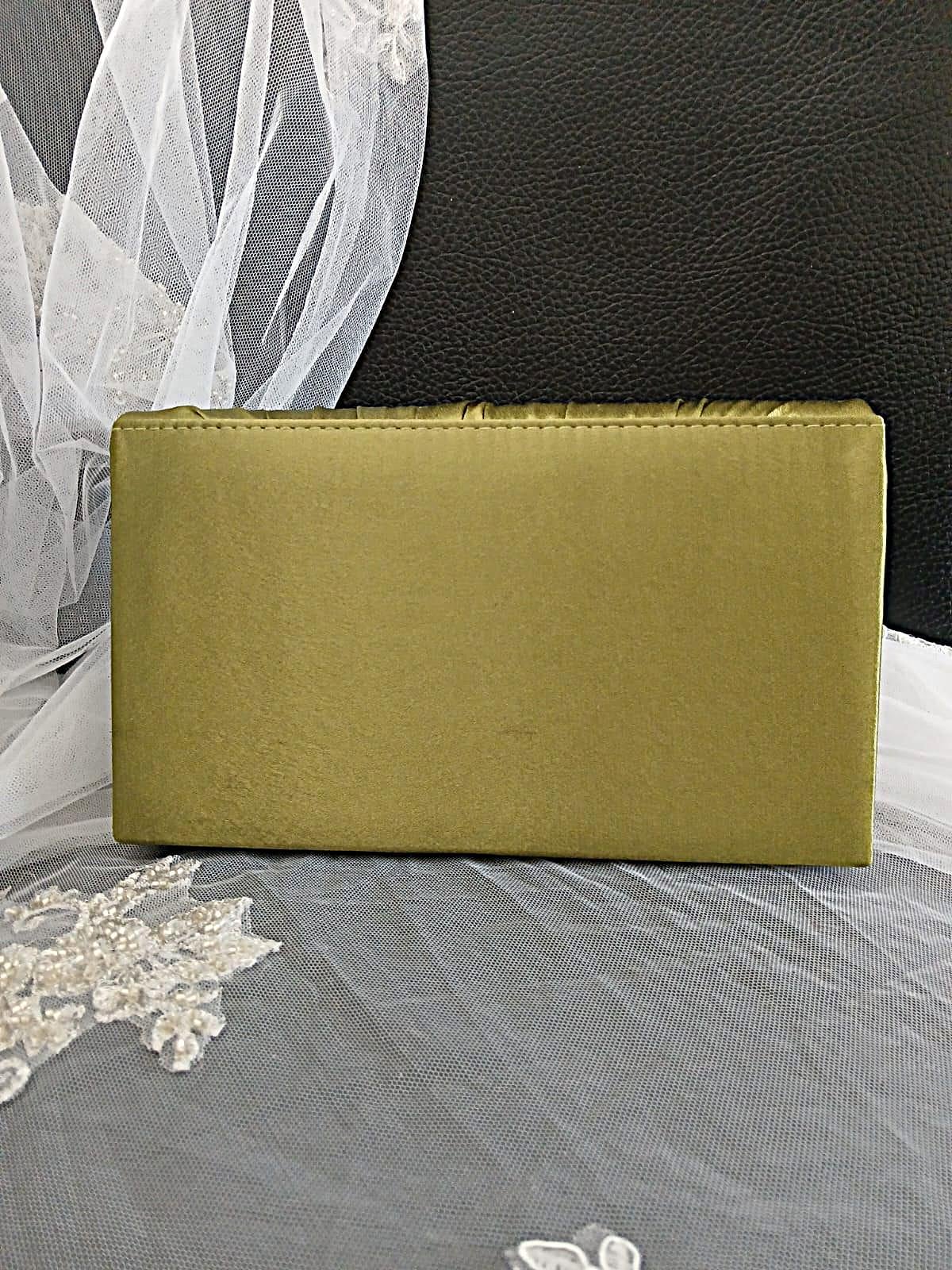 Olive Green Satin Evening Clutch: Wedding Handbag, Formal Purse