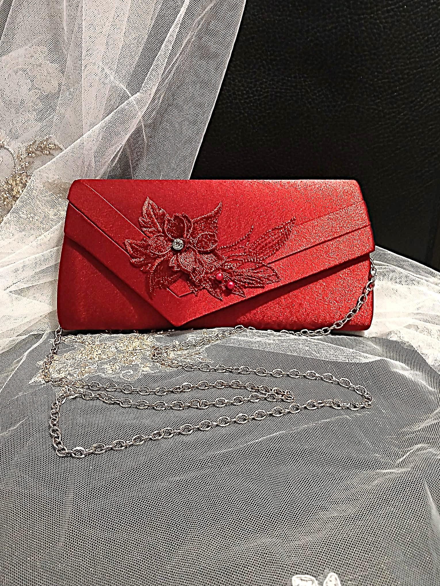 Burgundy Floral Hat & Satin Clutch Bag Set For Formal Occasion