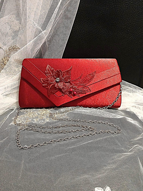 Burgundy Floral Hat & Satin Clutch Bag Set For Formal Occasion
