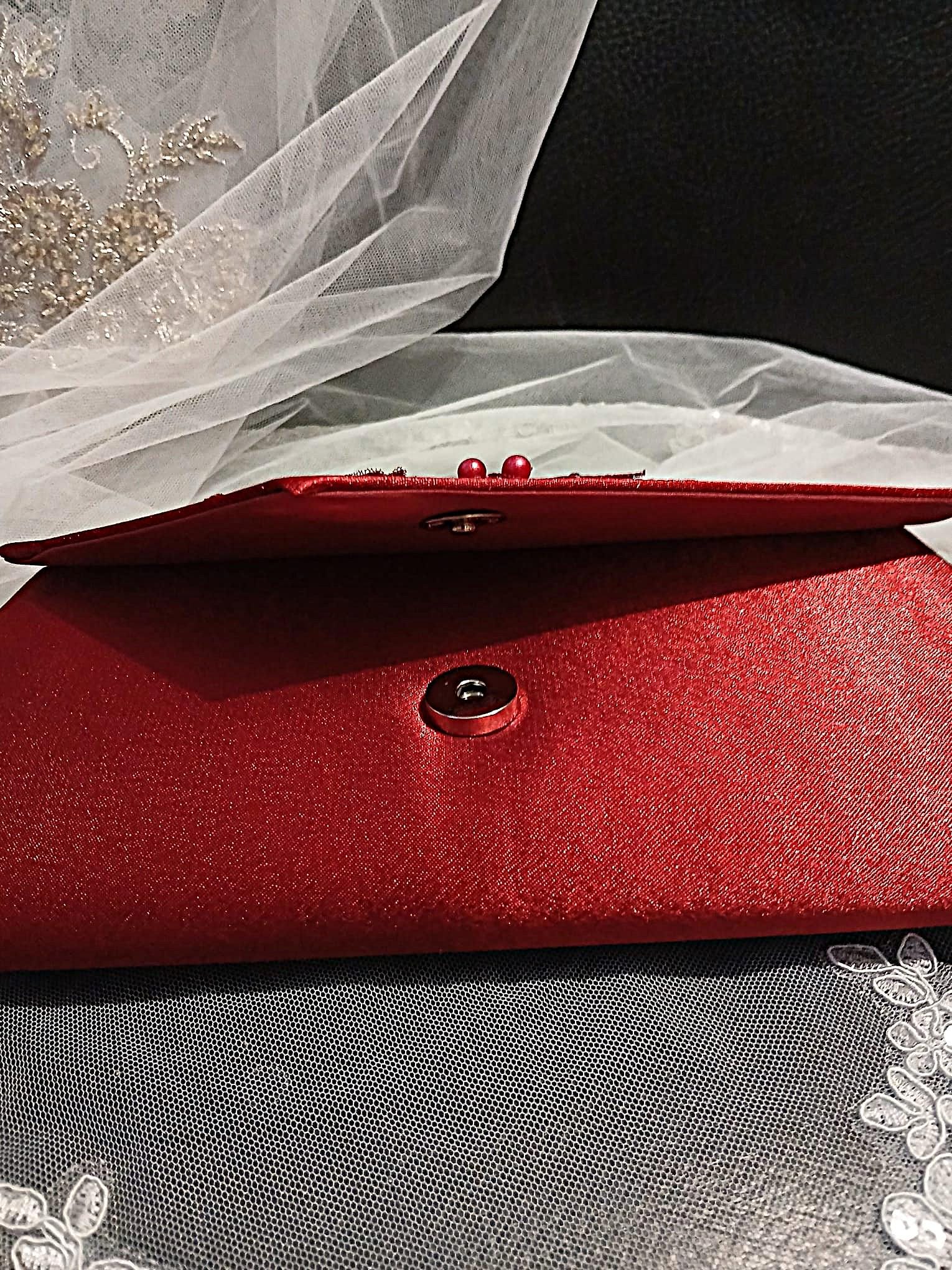 Burgundy Floral Hat & Satin Clutch Bag Set For Formal Occasion